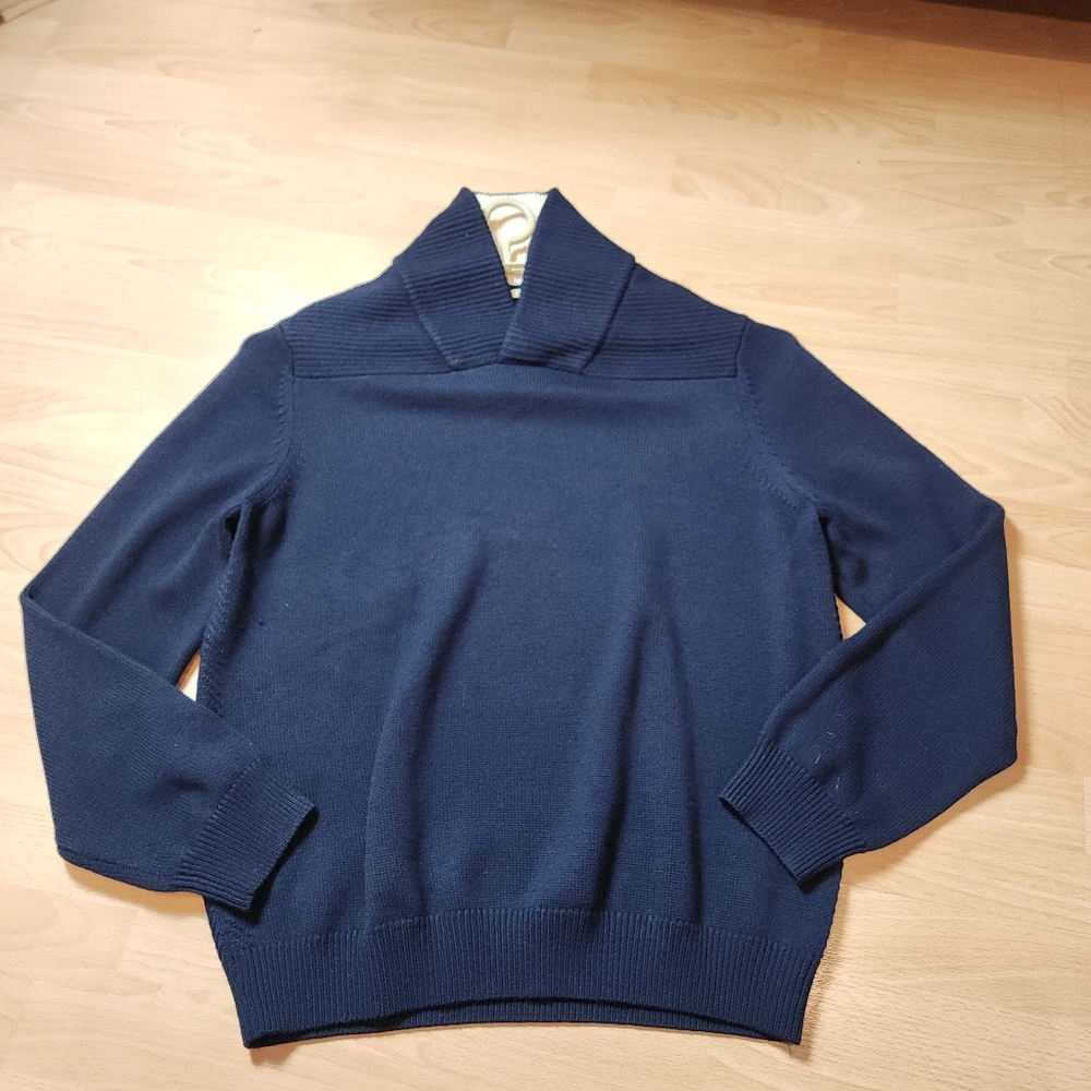 Faconnable 100% Wool Shawl‎ Collar Navy Blue Knit Sweater Size XXL